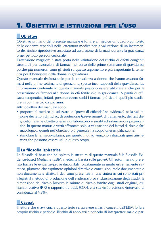 Prima pagina del capitolo 1 del manuale Farmaci e gravidanza