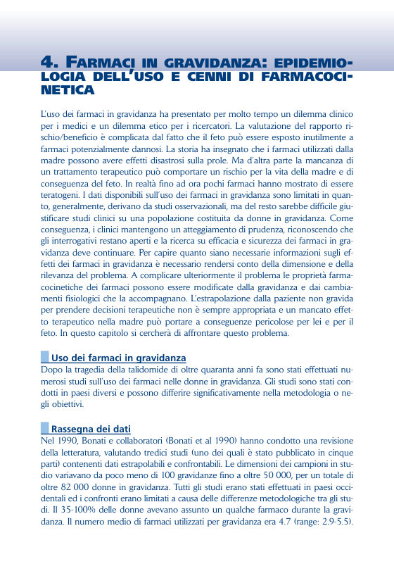 Prima pagina del capitolo 4 del manuale Farmaci e gravidanza
