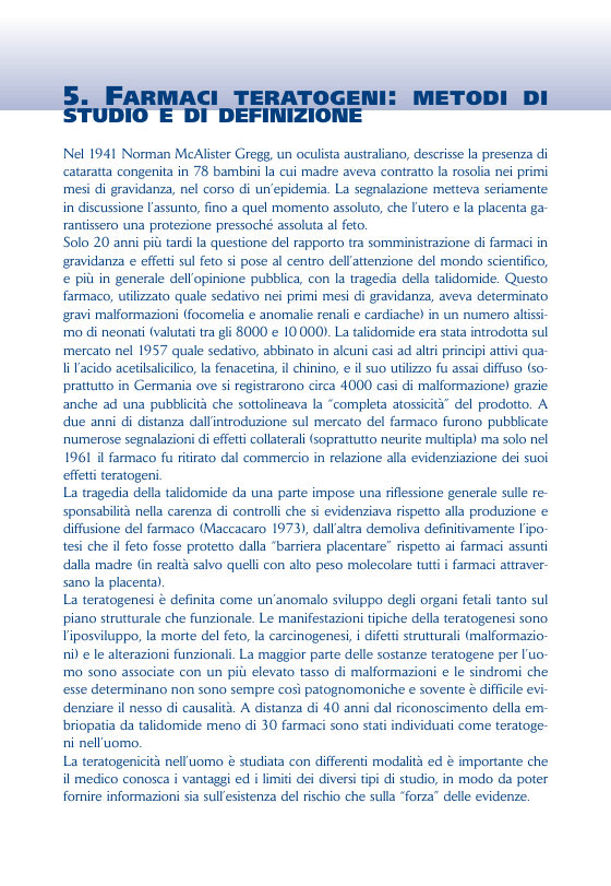 Prima pagina del capitolo 5 del manuale Farmaci e gravidanza