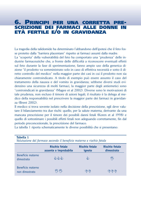 Prima pagina del capitolo 6 del manuale Farmaci e gravidanza