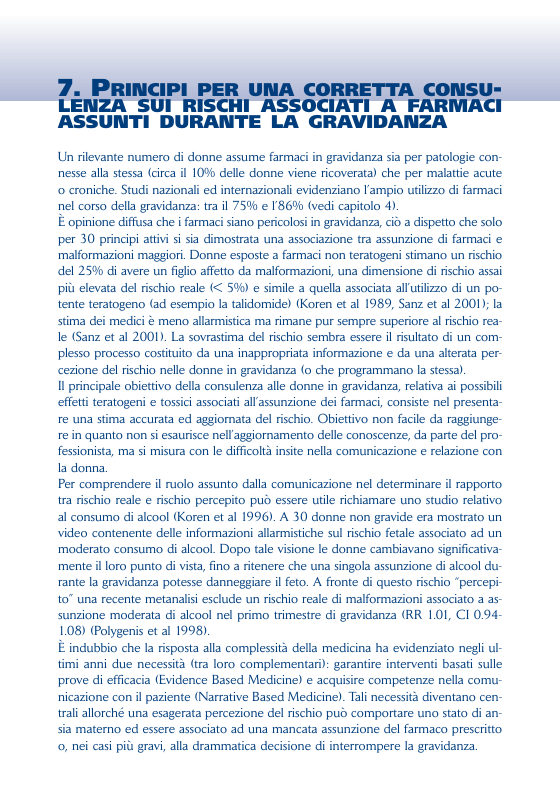 Prima pagina del capitolo 7 del manuale Farmaci e gravidanza