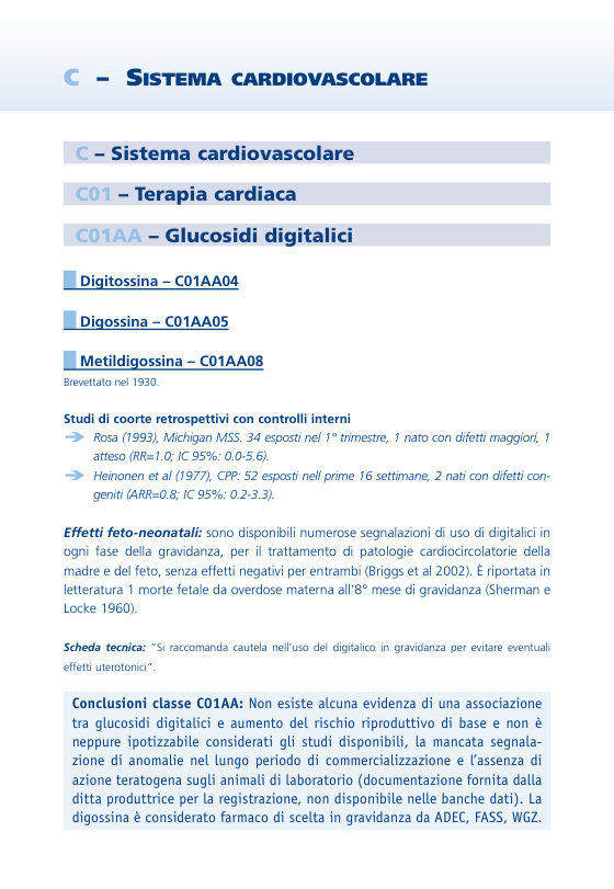 Prima pagina delle schede del Gruppo ATC C - Sistema cardiovascolare