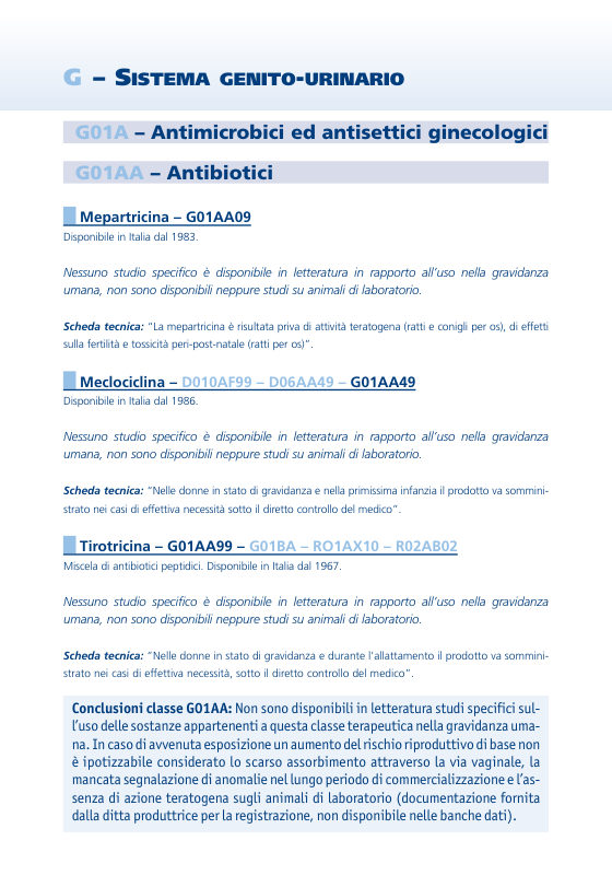 Prima pagina delle schede del Gruppo ATC G - Sistema genito-urinario ed ormoni sessuali