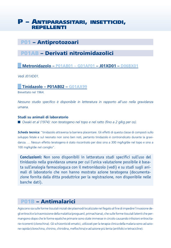 Prima pagina delle schede del Gruppo ATC P - Antiparassitari, insetticidi e repellenti
